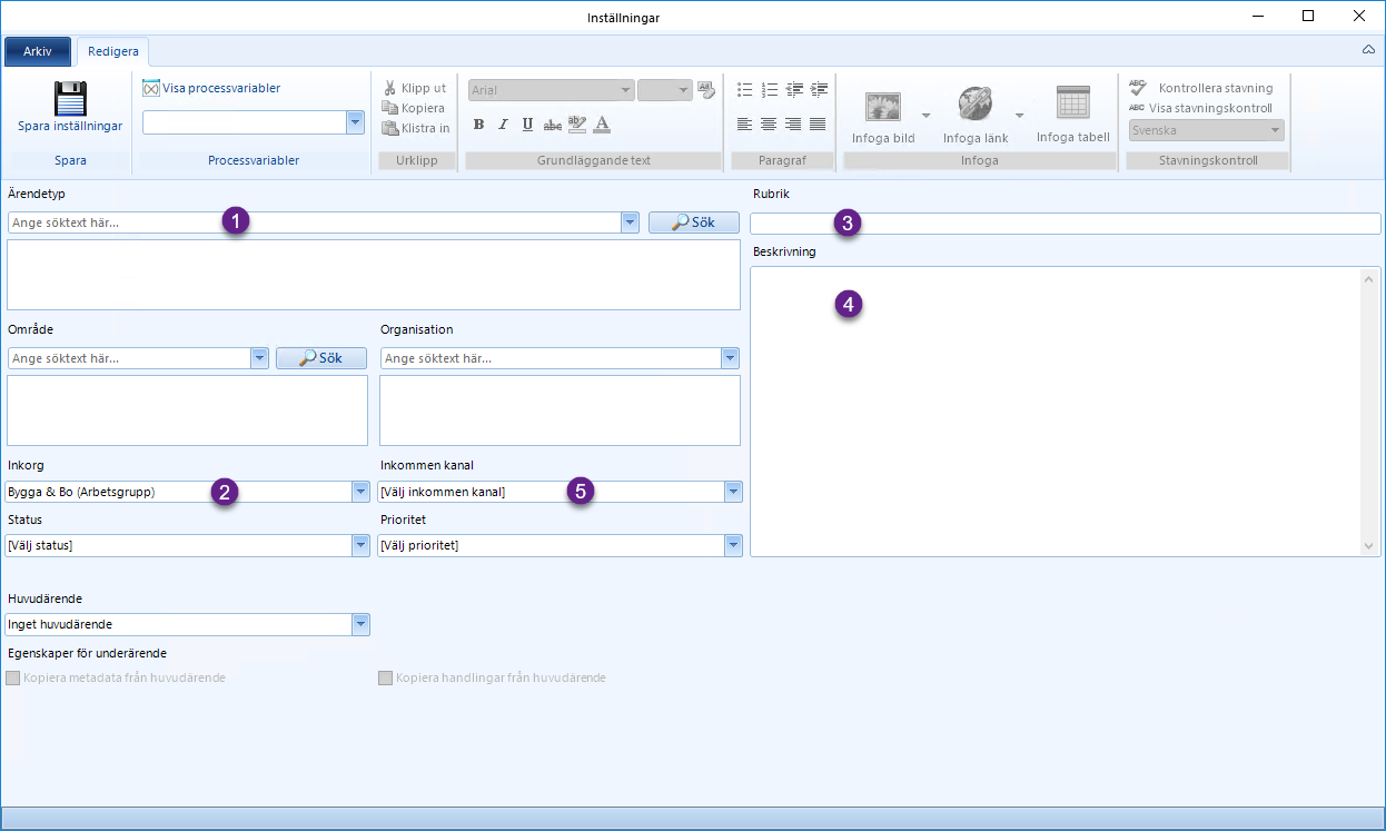 Create case dialog