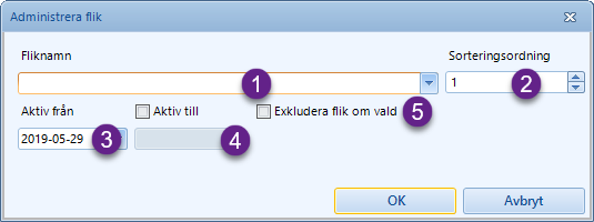 Administrationsdialog för flikar