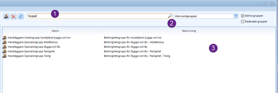 Grupper filtrerade på del av namn