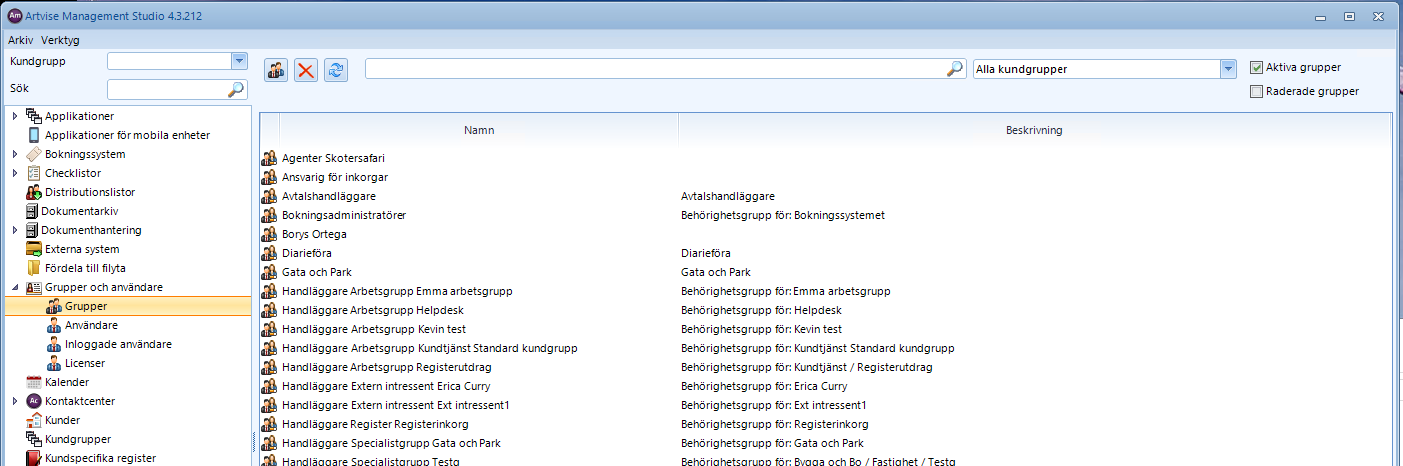 Lista med grupper