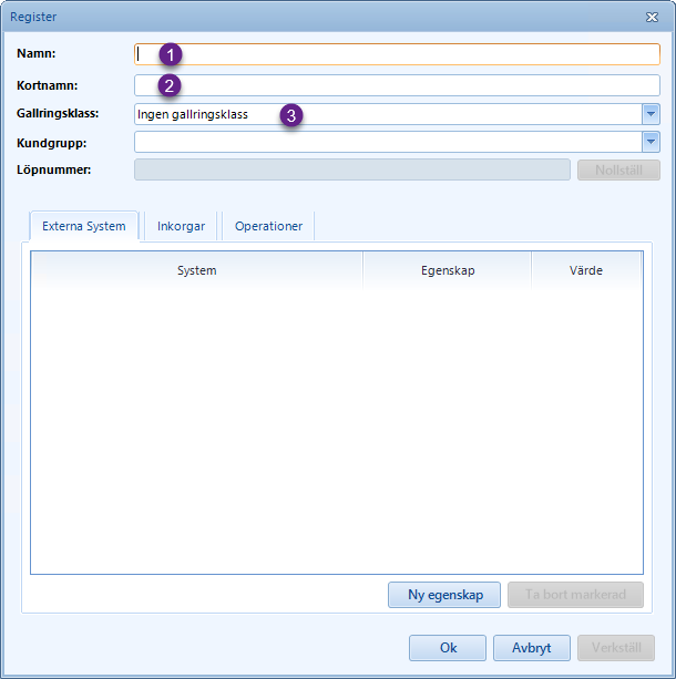 Register dialog