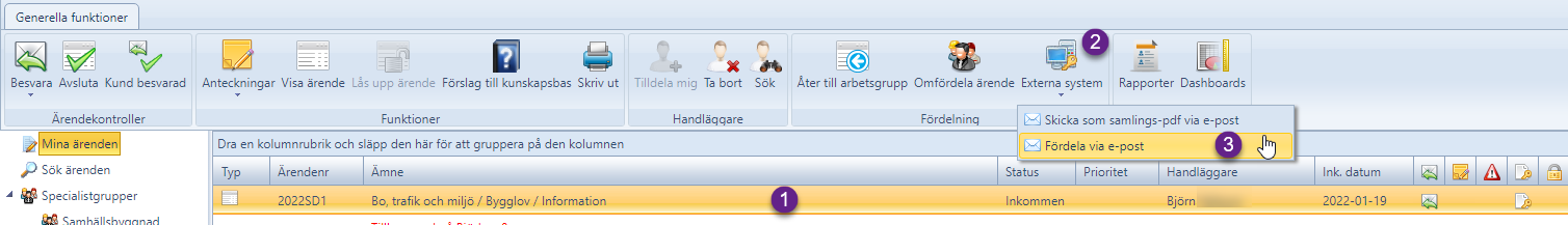 Fördela via e-post