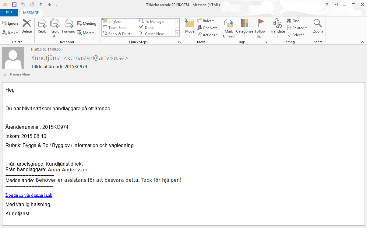 servicedesk web notification exampel