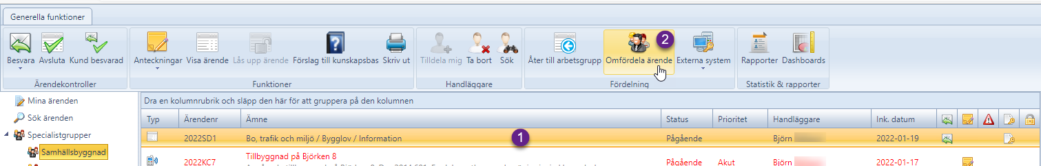 Omfördela ärende