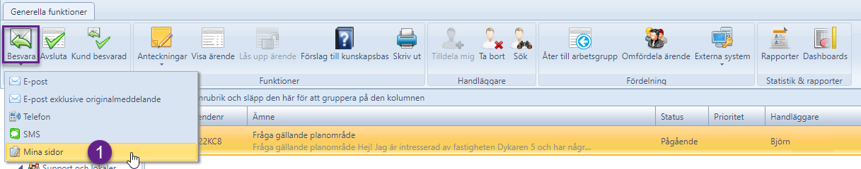 Mina sidor verktygsmeny