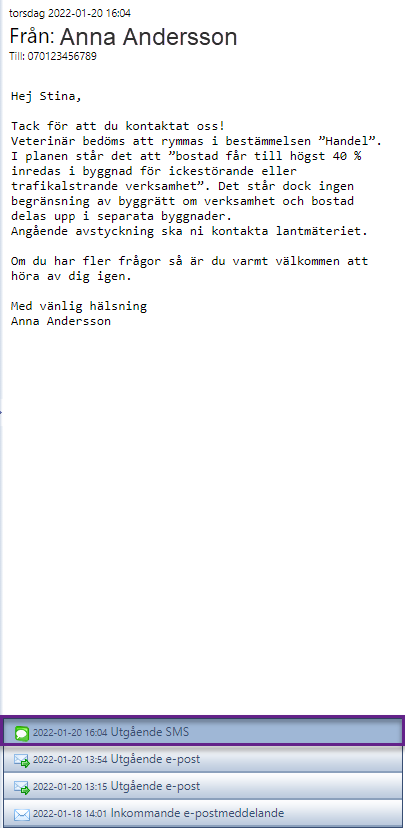 Utgående sms svar