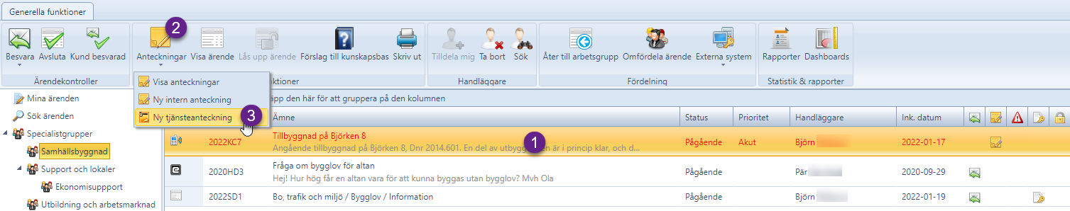 Skapa ny tjänsteanteckning