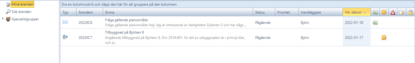 Mina ärenden vy