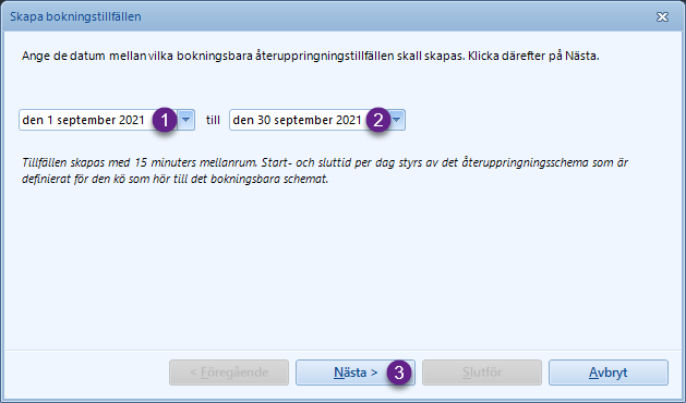Skapa bokningstillfällen