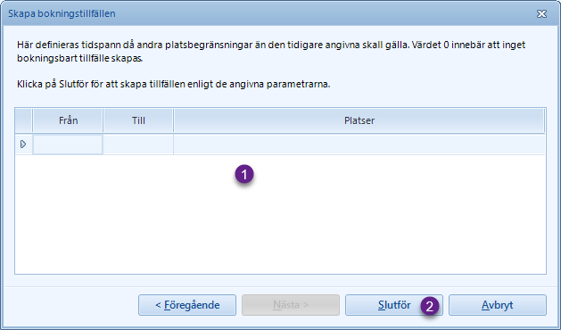 Skapa bokningstillfällen
